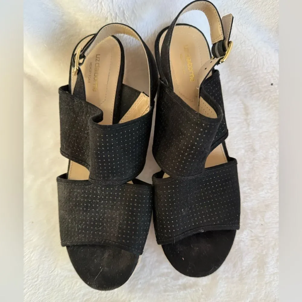 Liz Claiborne Black Wedge Slingback Sandals